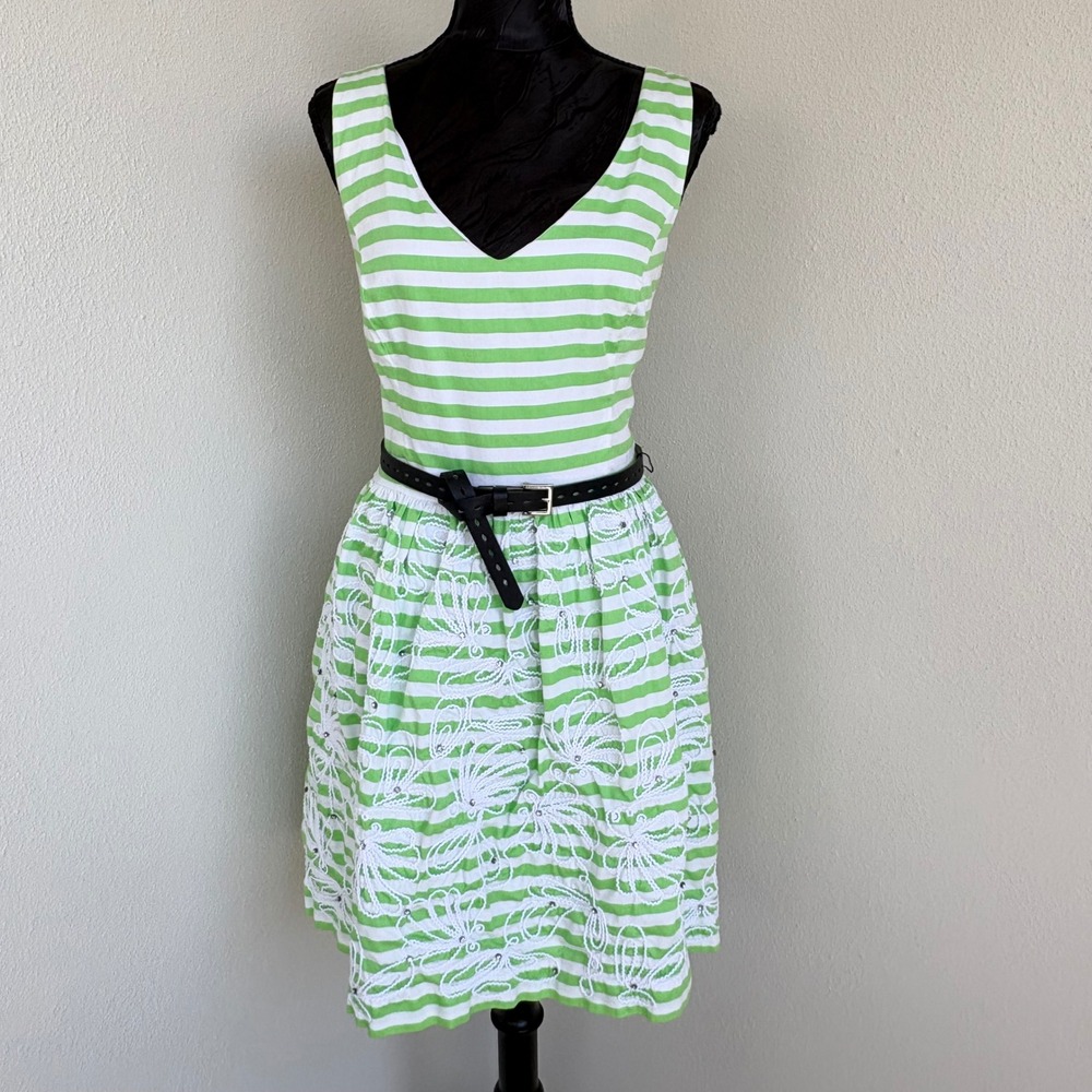 Lilly Pulitzer Rosewell Striped Embroidered Sequin‎ Dress 10 Green White